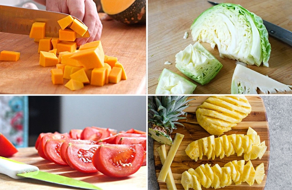 Cho bí đỏ, bắp cải, cà chua và thơm vào nồi nước dùng