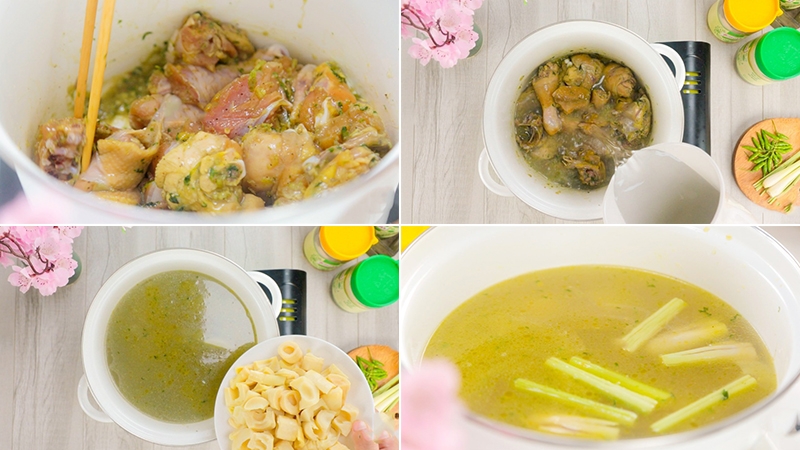 Nấu nước dùng lẩu gà lá é
