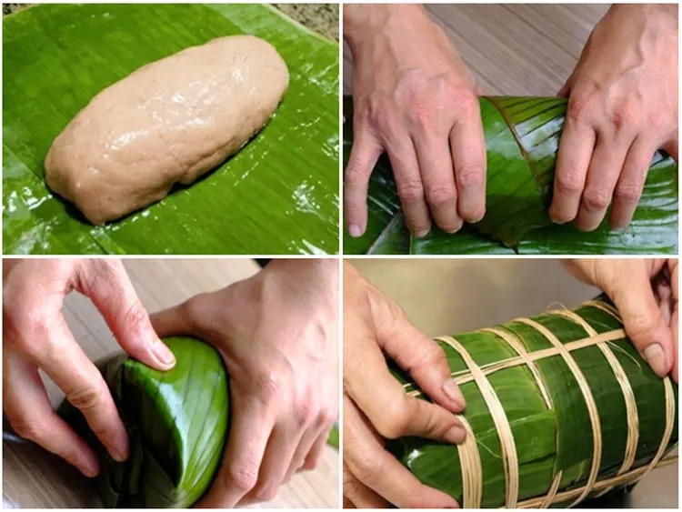 Gói cẩn thận giò lụa sao cho đều và đẹp