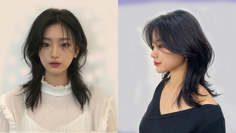 Tóc mullet nữ mái bay