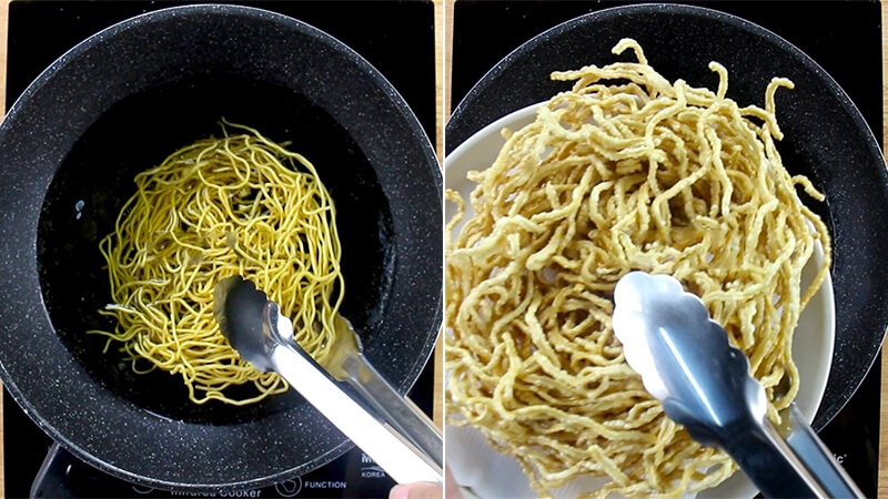 Chiên mì cho vàng giòn