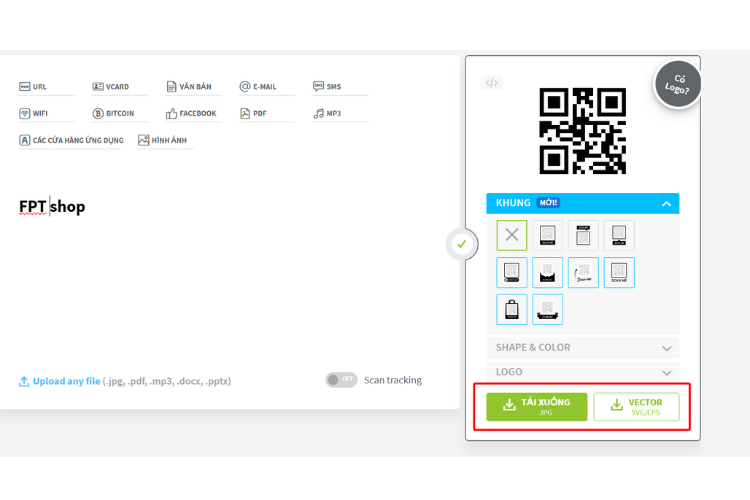 Nhấp chuột vào mục Tạo QR Code là bạn sở hữu ngay cho mình mã QR mang đậm tính cá nhân