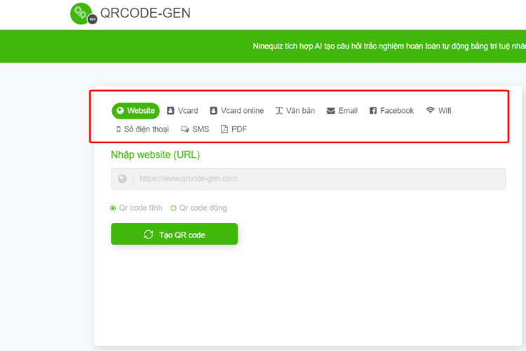 Nhấp để cài đặt định dạng cho mã QR muốn tạo