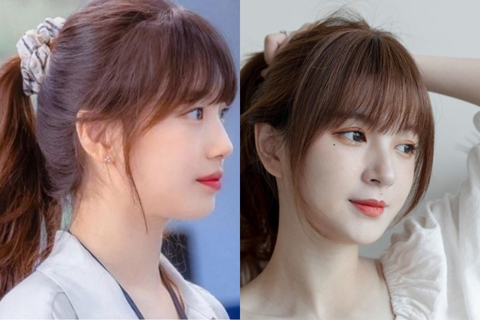 Tóc buộc cao kết hợp cùng tóc mái thưa