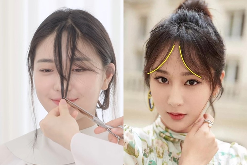 Cắt tóc mái thưa Hàn Quốc ngôi giữa