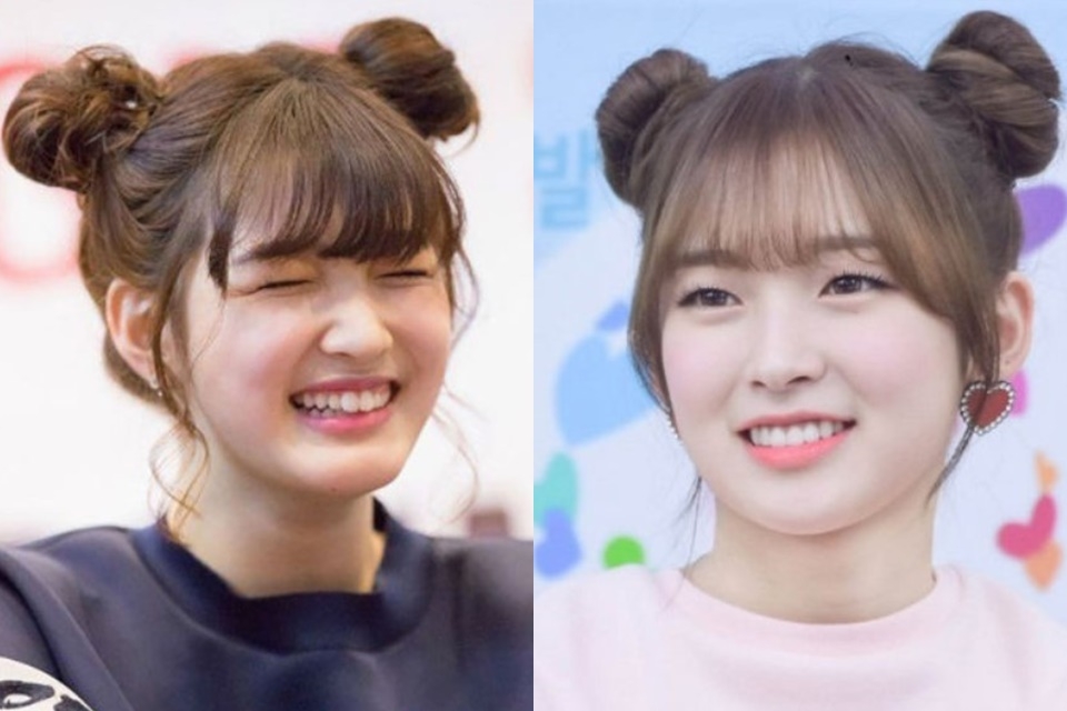 Tóc mái thưa kết hợp cùng buộc tóc hai bên