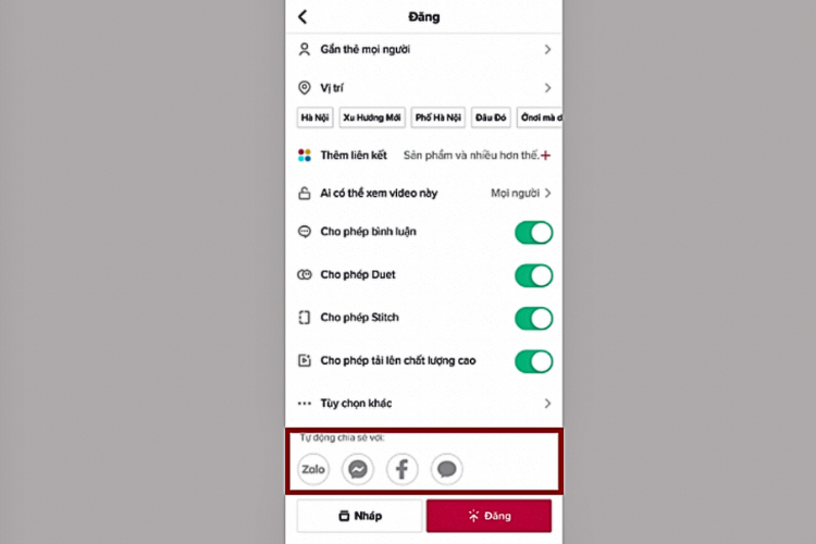 Chia sẻ video nên các nền tảng mạng xã hội khác như zalo, facebook,...