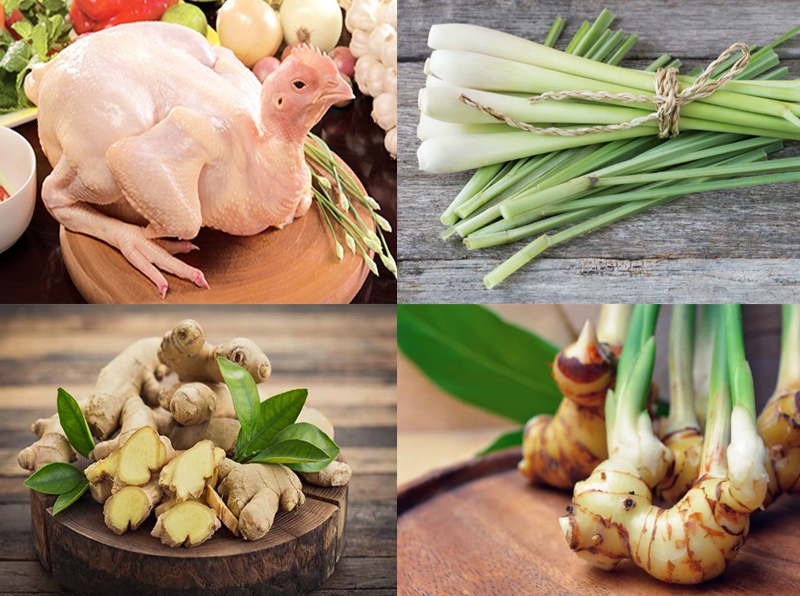 Chuẩn bị đầy đủ nguyên liệu chế biến món gà giả cầy