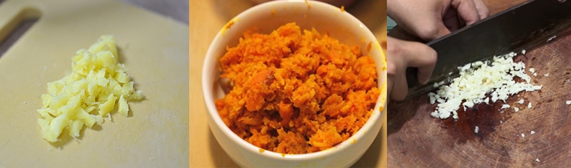 Băm nhuyễn gừng, nghệ và riềng