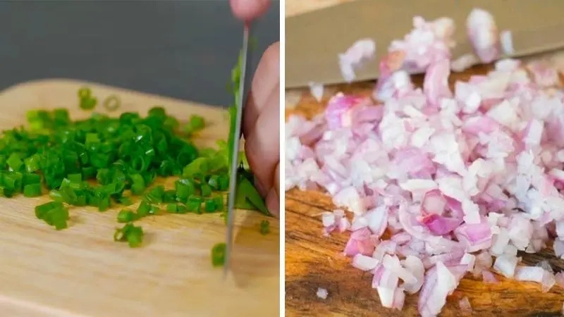 Hành tím và hành lá băm nhuyễn
