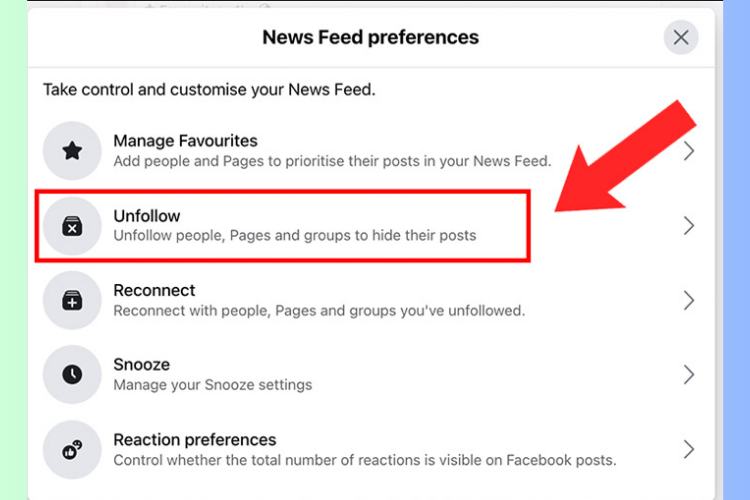 Cách bỏ follow trên Facebook từ phần Cài đặt