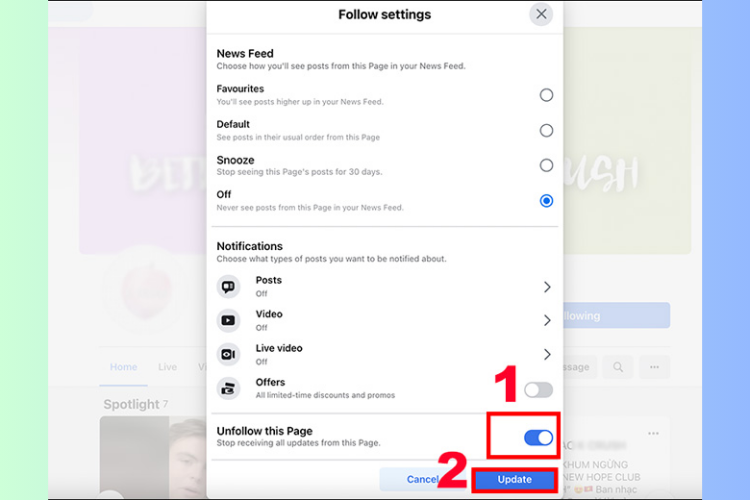Bỏ theo dõi Fanpage bằng máy tính