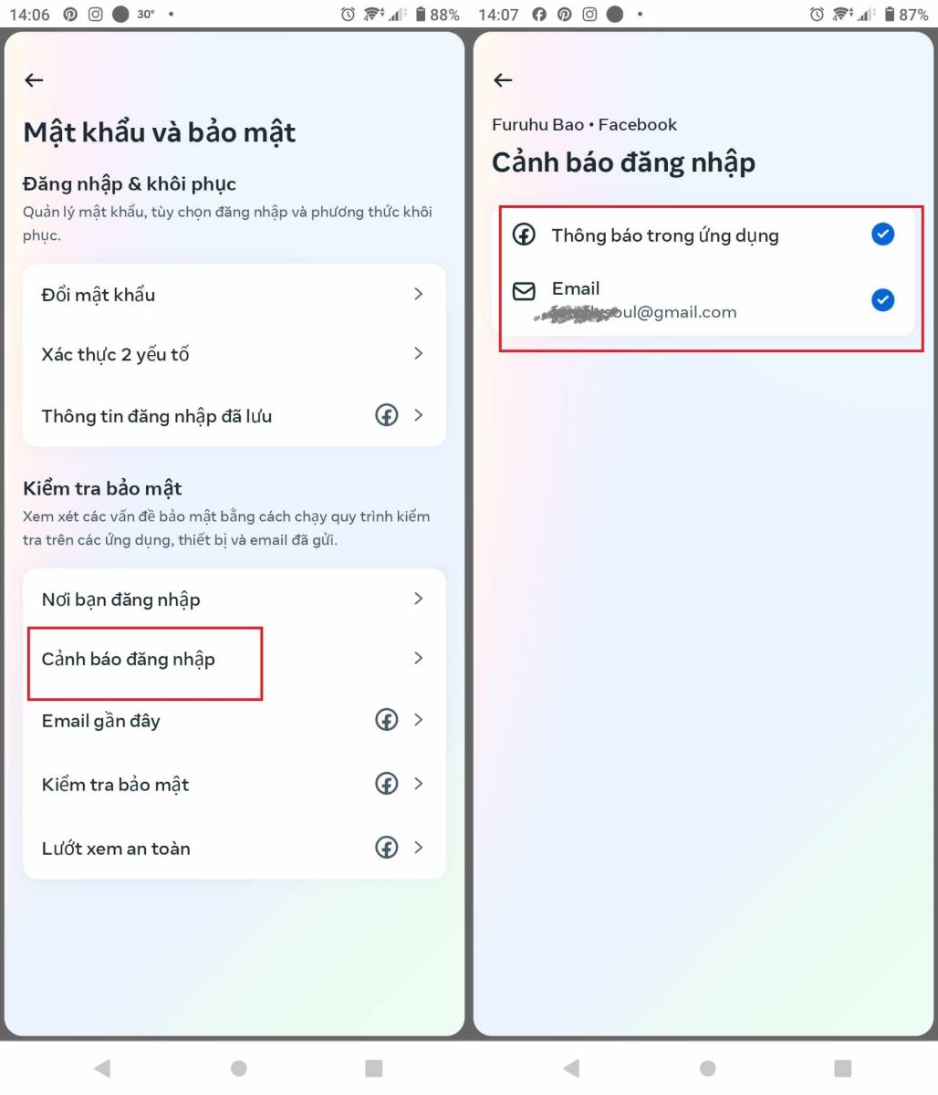 Bật cảnh báo đăng nhập