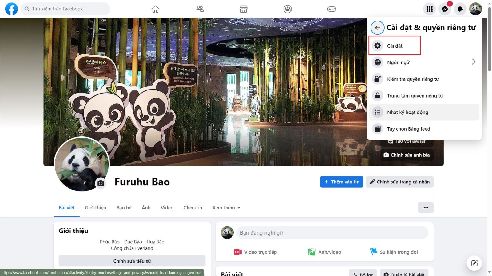 Nhấn chọn vào Cài đặt