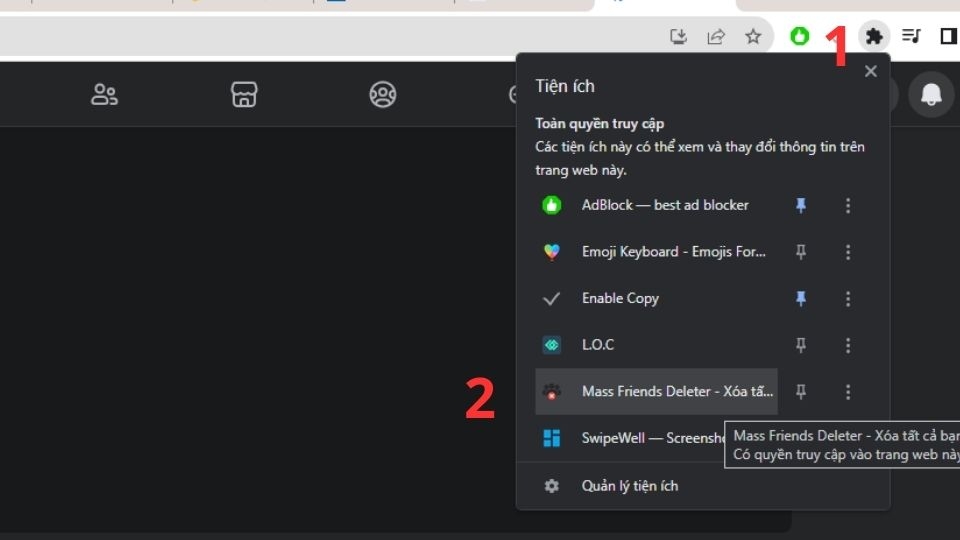 Kích hoạt tiện ích Mass Friends Deleter trên Chrome