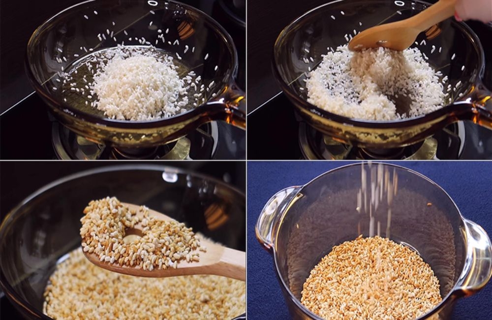vo và đãi gạo nếp làm bánh cáy 