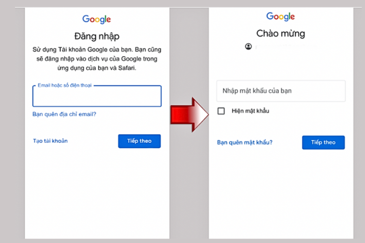 Nhập tên gmail và mật khẩu để đăng nhập tài khoản