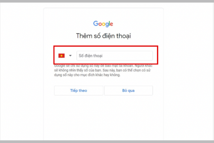 Điền thông tin số điện thoại