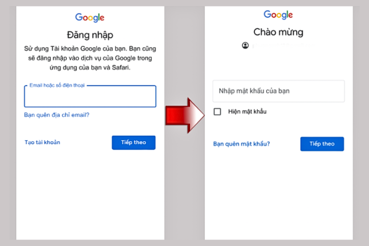 Đăng nhập tài khoản trên điện thoại