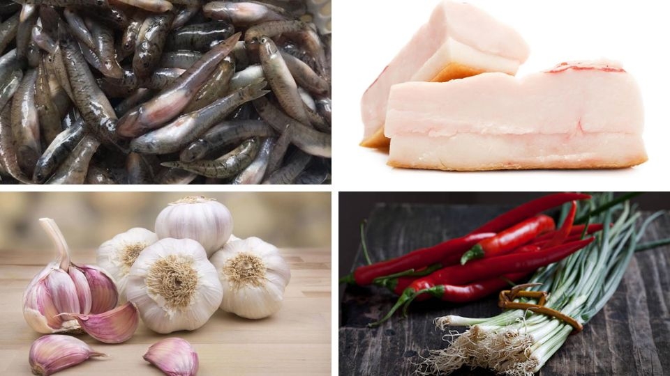 Nguyên liệu làm cá bống kho tiêu và tóp mỡ