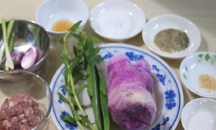 Nguyên liệu nấu canh khoai mỡ thịt bằm