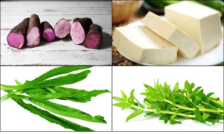 Nguyên liệu nấu canh khoai mỡ chay đậu hũ