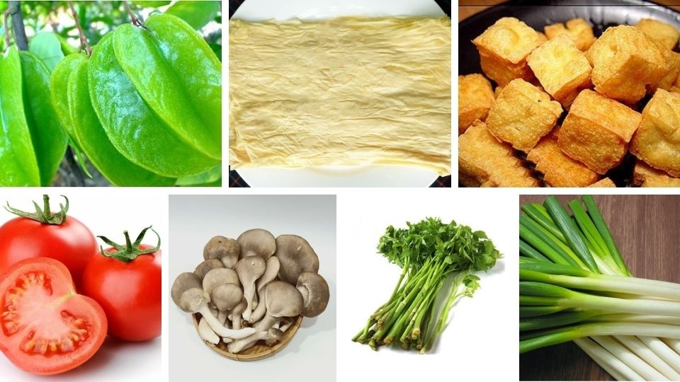 Nguyên liệu nấu canh chua chay với khế