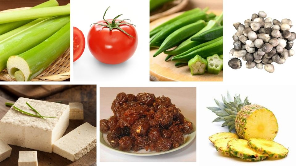 Nguyên liệu làm canh chua chay với bạc hà