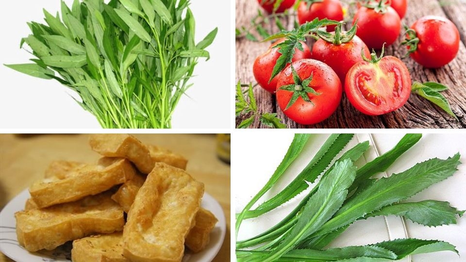 Nguyên liệu làm canh chua chay với rau muống