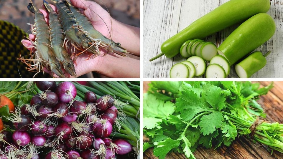 Nguyên liệu làm canh bầu nấu tôm tươi