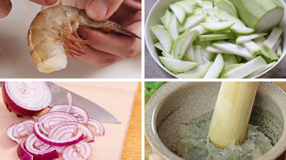 Sơ chế nguyên liệu làm canh bầu nấu tôm tươi