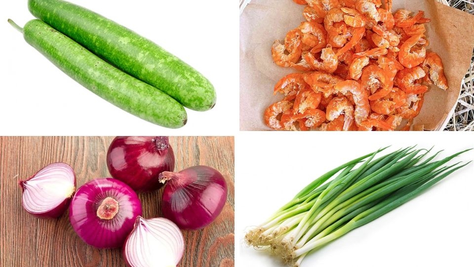 Nguyên liệu làm canh bầu nấu tôm khô