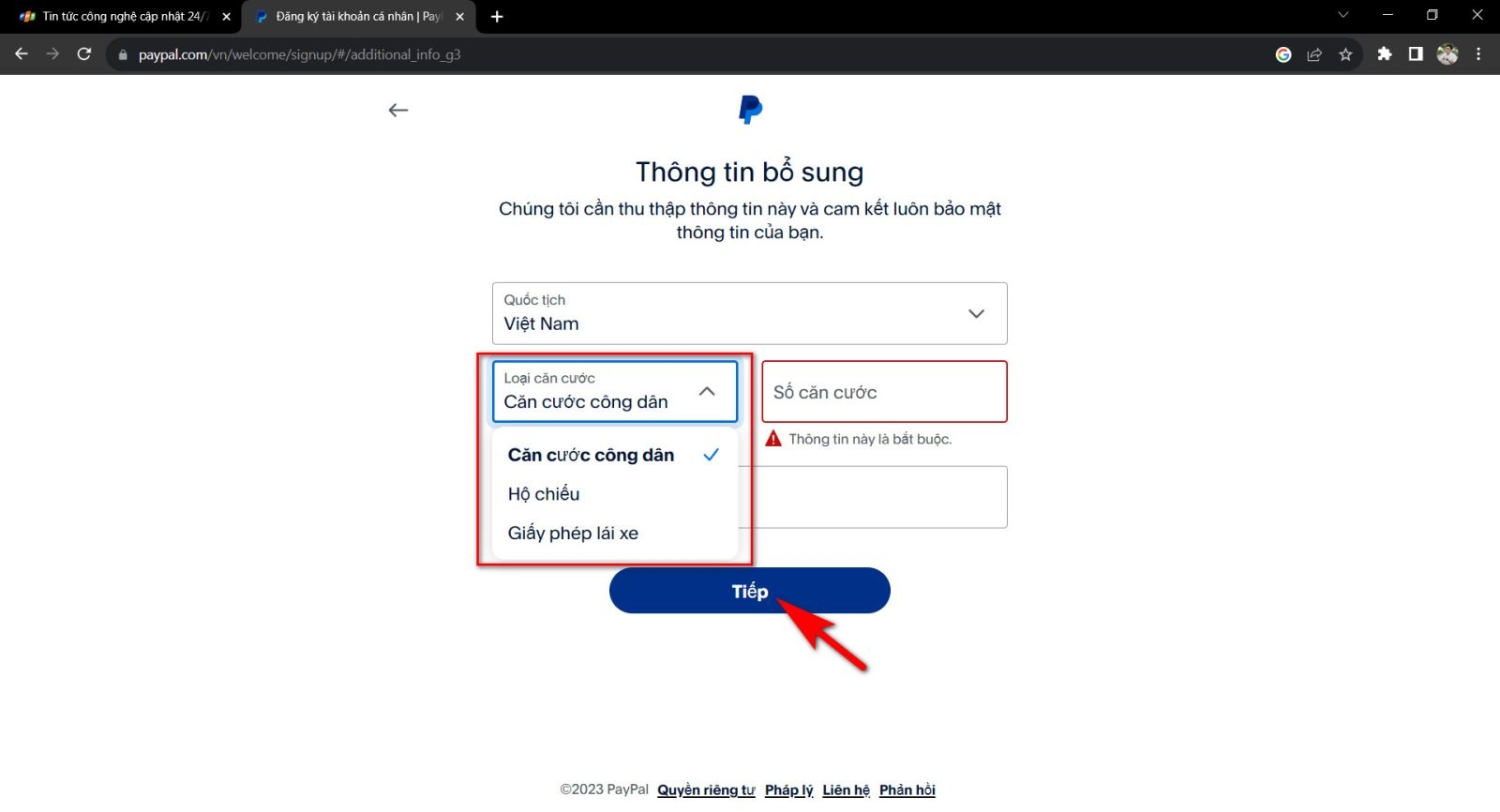 Tạo tài khoản paypal ở Việt Nam 12