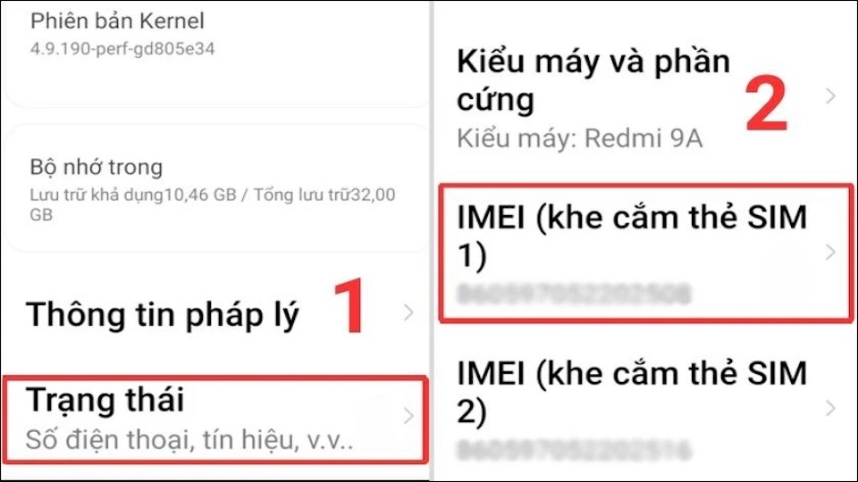 Trạng thái và kiểm tra số IMEI