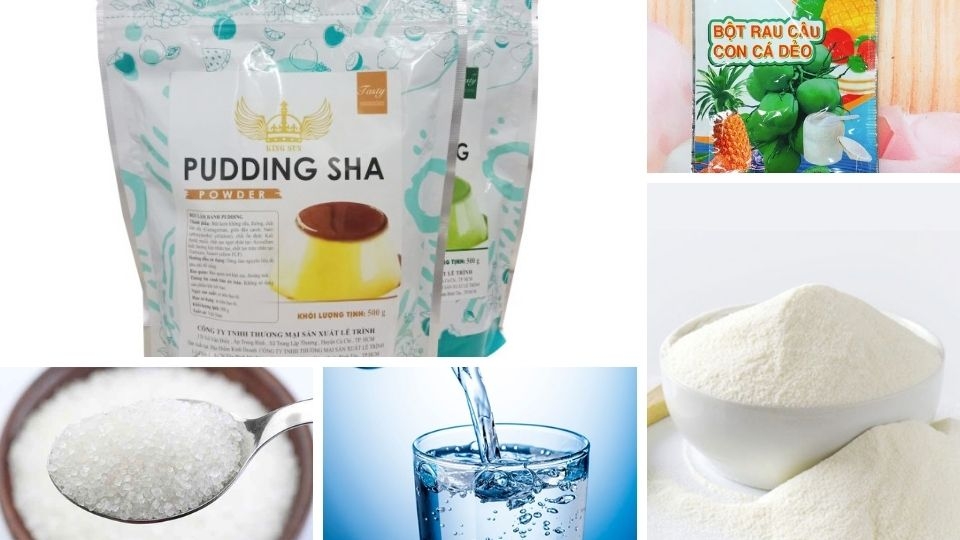 Nguyên liệu làm pudding trứng từ bột pudding