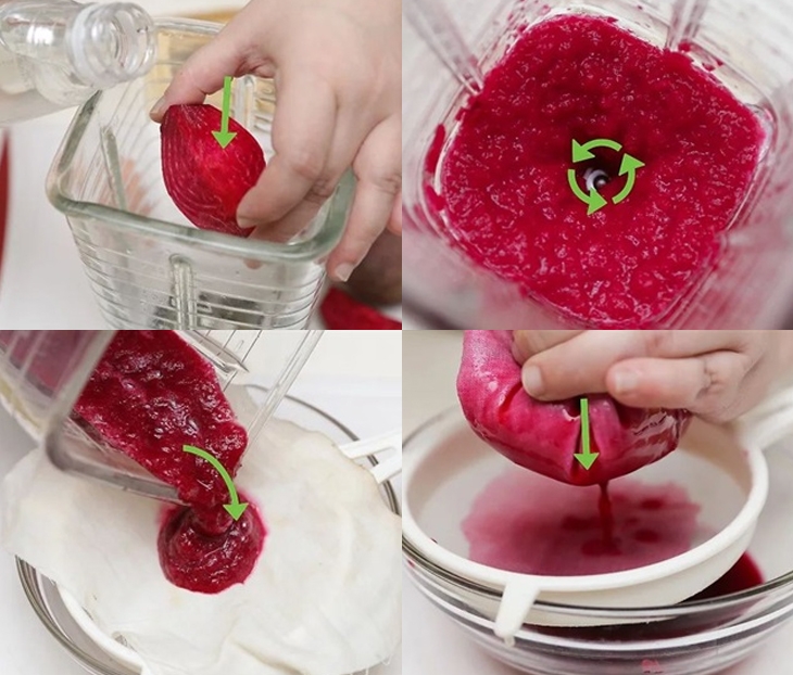 Xay củ dền và lọc lấy nước