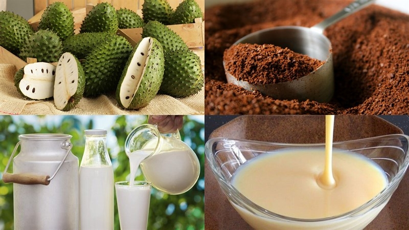 Chuẩn bị đầy đủ nguyên liệu làm sinh tố mãng cầu cà phê