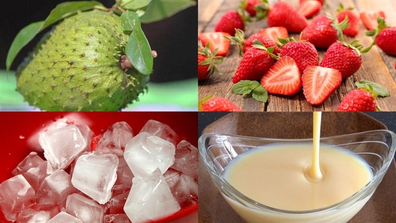 Chuẩn bị đầy đủ nguyên liệu làm sinh tố mãng cầu dâu