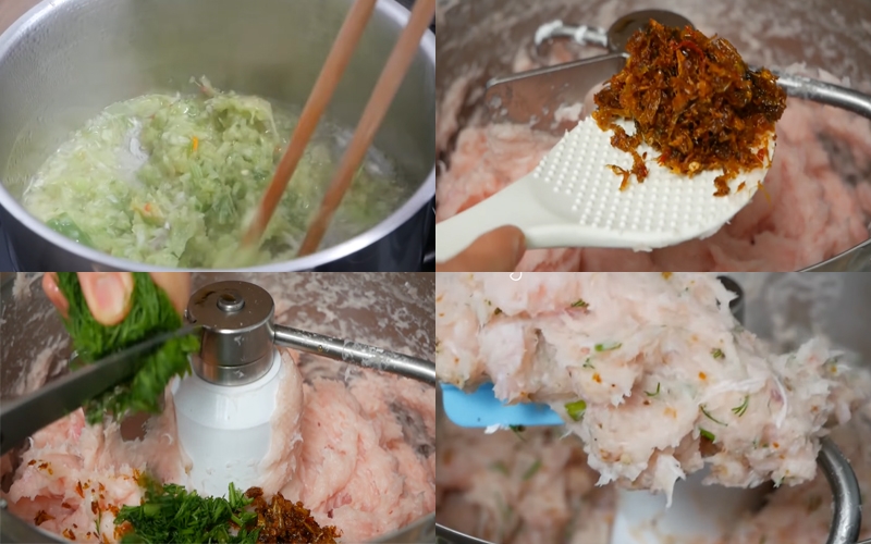 Tiếp tục xay chả cá bằng máy