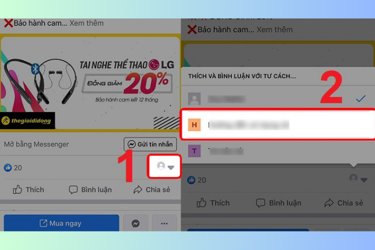 Tương tác với tư cách Fanpage trên Facebook