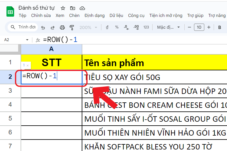 Đến vị trí cần đánh số thứ tự