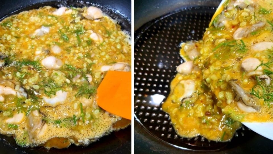 Chế biến món hàu chiên trứng cốm dẻo