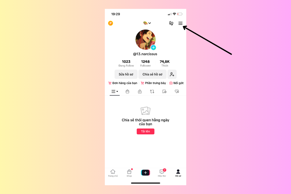 Nhấn vào biểu tượng 3 dấu gạch
