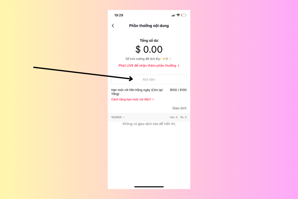 Chọn mục Rút tiền