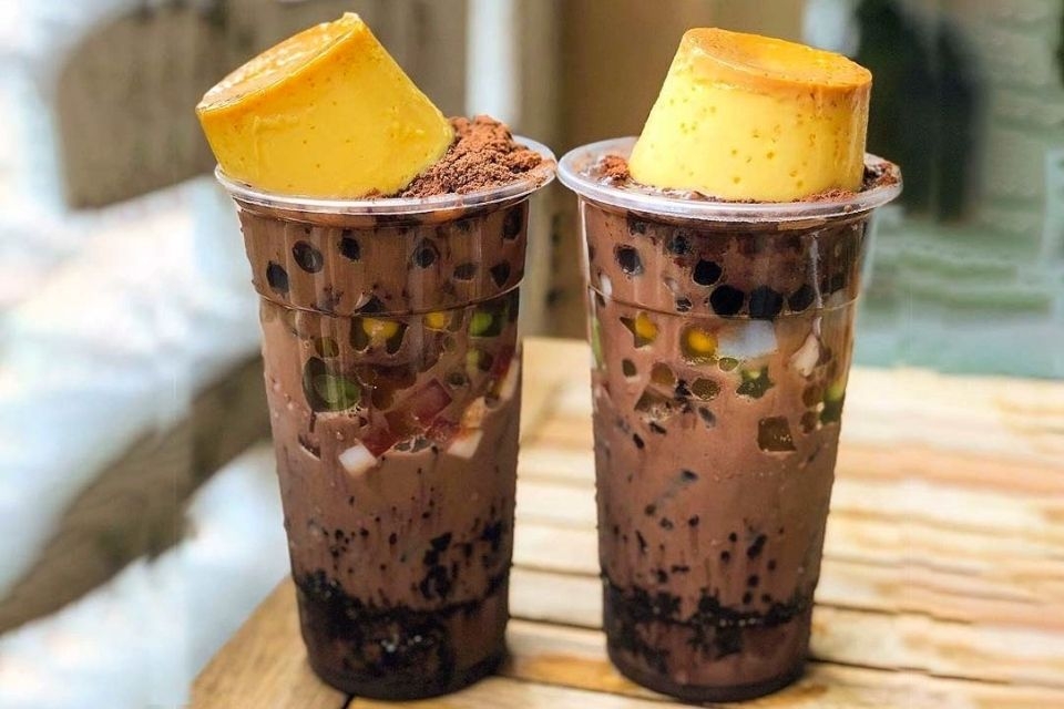 Milo dầm bánh flan