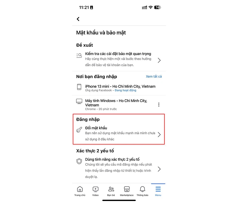 Đổi mật khẩu Facebook khi vẫn đang đăng nhập bước 5