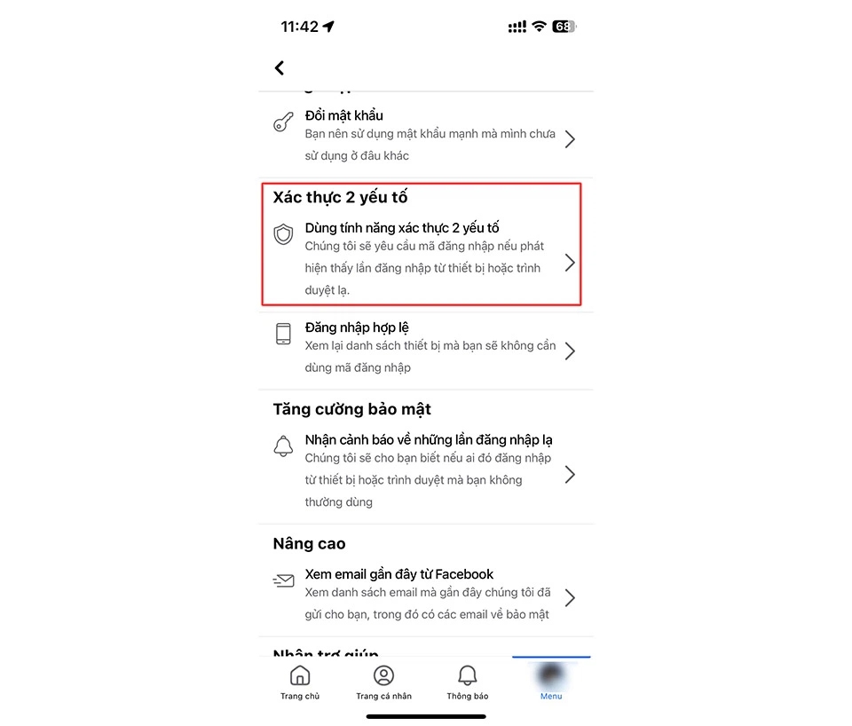 Tạo bảo mật hai lớp cho Facebook qua tin nhắn SMS bước 1