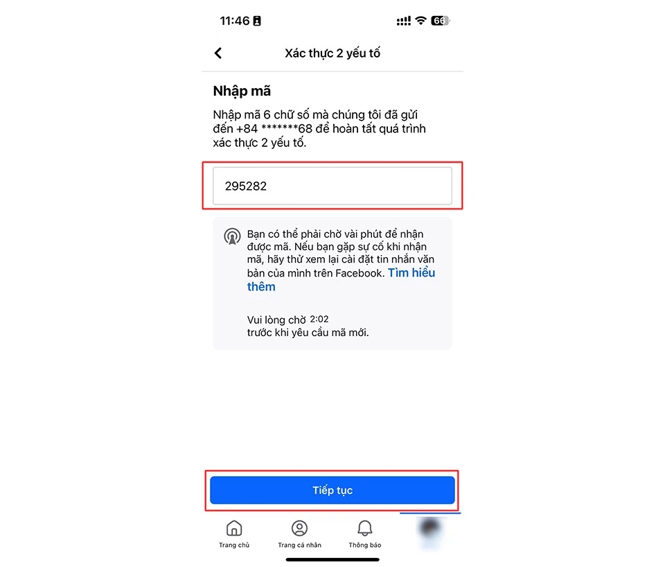 Tạo bảo mật hai lớp cho Facebook qua tin nhắn SMS bước 4