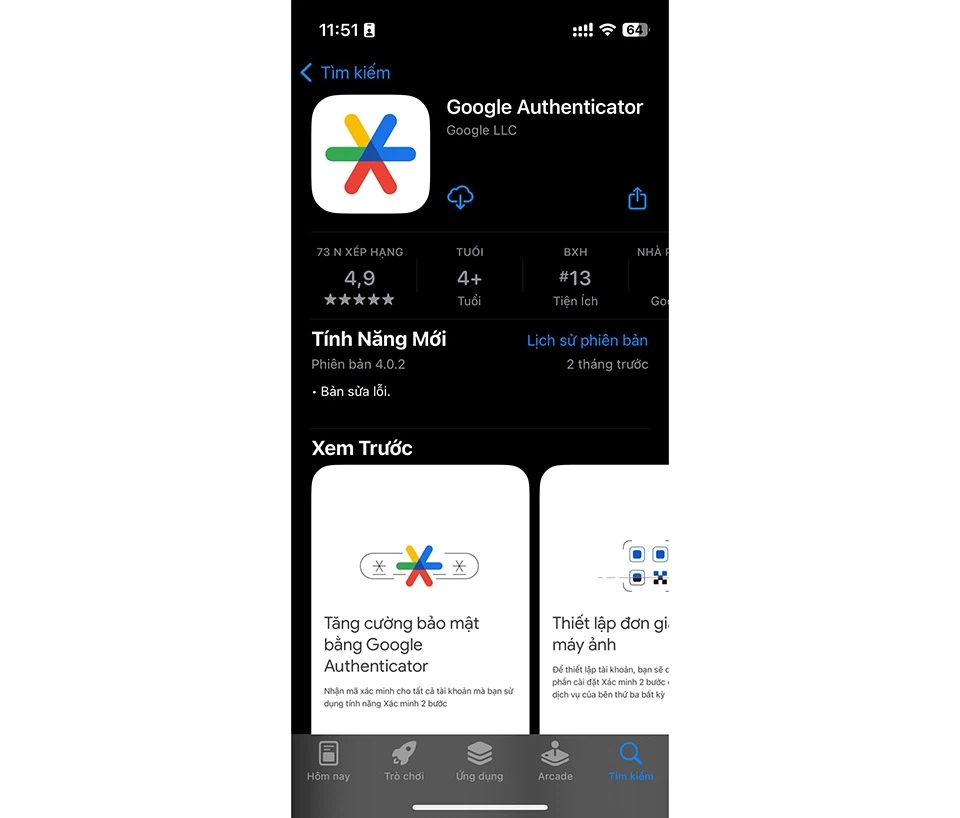 Xác thực Google Authenticator bước 1