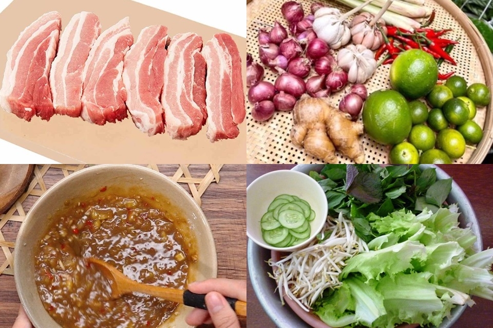 Chuẩn bị đồ làm bún mắm nêm thịt quay